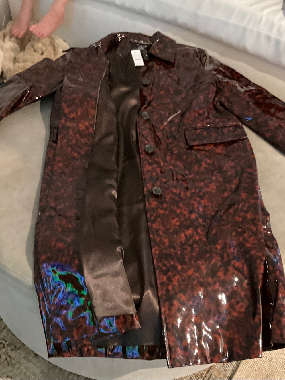 Brown Glossy Patterned Men’s Trench Coat